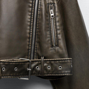 Veste bomber pour homme en cuir véritable noir imperméable, respirante et coupe-vent, doublure en fausse fourrure marron, col rabattable, fermeture éclair - Product Image 6