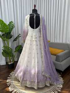 Ensemble élégant Anarkali en Georgette avec pantalon et dupatta, broderie de fils et de sequins, style Bollywood pour les occasions festives - Product Image 4