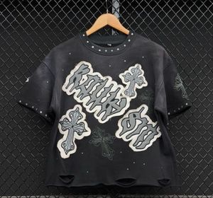 Camisetas de algodón de 280 g/m² para hombre, personalizadas por el fabricante, con apliques, bordados, pedrería y efecto desgastado por el sol. - Product Image 1