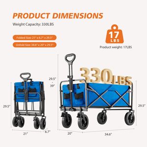 Carrello da campeggio per la spesa pieghevole grande blu con ruote comodo carrello pieghevole - Product Image 5