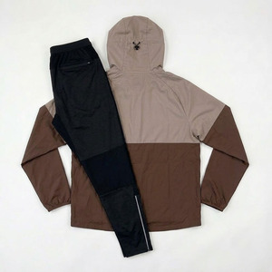 High Quality Unisex Sportswear Set Khaki Brown Hooded <b>Zip</b>-<b>Up</b> <b>Jacket</b> Pants Quick Dry Gym Running Tracksuit 2-Piece 100% Polyester - Product Image 2