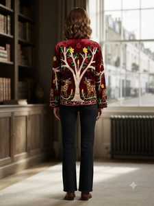 Abrigo Rojo de Terciopelo Suzani Ecológico para Mujer, Bordado Floral, Estilo Boho Chic Étnico, Inspiración Vintage - Product Image 2