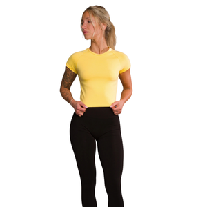 Camiseta Deportiva para Mujer, Amarilla, Manga Corta, Elástica, Suave, Ligera, Informal, para Uso Diario, Ropa Deportiva, Ropa de Gimnasio - Product Image 4