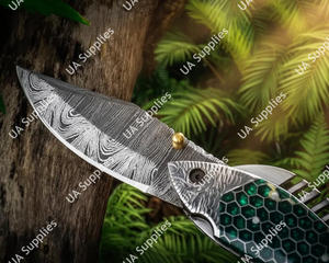 Couteau à lame non interchangeable de 7,5 pouces en acier Damas de qualité industrielle UA Supplies, 58 HRC, pointe tombante, manche en nid d'abeille et en acier, OEM - Product Image 6