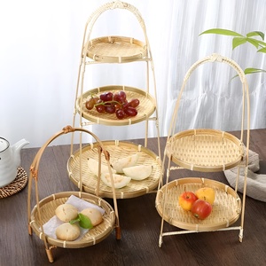 Bandeja de bambú de 2 niveles, accesorio hecho a mano, natural, 2 niveles, respetuoso con el medio ambiente - Product Image 3