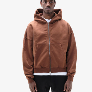 เสื้อฮู้ดซิปหนา 450gsm คุณภาพสูงจากโรงงานผู้ผลิต เสื้อฮู้ดทรงบ็อกซี่แบบซิปคู่สำหรับผู้ชาย - Product Image 4