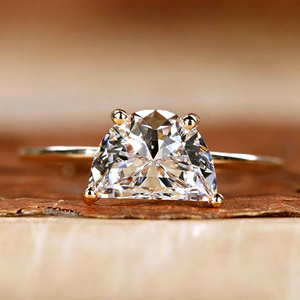 แหวนเพชรทรงครึ่งวงกลมยอดนิยม เพชรเพาะเลี้ยงแบบโซลิแทร์ ทอง 14K 18K แบบสั่งทำพิเศษ เพชร VVS CVD เพชรสร้างในห้องปฏิบัติการ เครื่องประดับแต่งงาน - Product Image 1