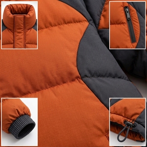 Unisex Orange Beige Color Puffer Jacket Quilted Winter <b>Coat</b> <b>Stand</b> Collar Zip Up Outdoor Streetwear Custom Private Label OEM ODM - Product Image 6