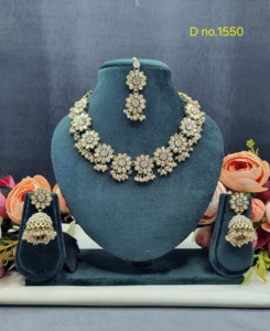 Flower Designer Link Necklace <b>Set</b> With Earrings & Tika Crystal Beaded Droplets Fashion <b>Jewellery</b> <b>Set</b> Festive Wear <b>Jewellery</b> <b>Sets</b> - Product Image 5