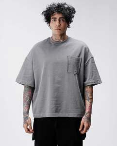 Camiseta Personalizada para Hombre, Corte Recto, Holgada, de Algodón/Fibra de Bambú, 300g, Diseño Liso, con Bolsillo - Product Image 3