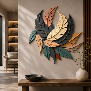 BOTANICAL <b>LEAF</b> <b>WALL</b> <b>DECOR</b> Iron 3D Handmade Floral Botanical Accent Hanging Home Interior Design Black and Gold - Product Image 1
