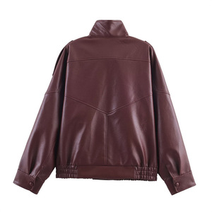 Chaqueta de Cuero al por Mayor para Mujer, Estilo Motociclista, Chaqueta Vintage Lavada a la Moda - Product Image 5