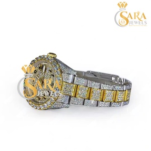 Luxury Fully Iced Moissanite Diamond Watch <b>Chronograph</b> Design Hip Hop Style Stainless Steel Band Analog Display Glass Shanghai - Product Image 4
