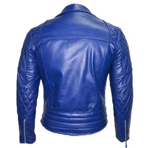 แจ็คเก็ตหนังมอเตอร์ไซค์คาเฟ่เรเซอร์สีน้ำเงินรอยัล - Product Image 2