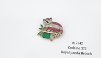 12242 Bros Pin Panda Royal Berhiaskan Zirkonia Kubik, Pin Hiasan Hewan dan Bunga dari Kuningan untuk Pakaian, Topi, Tas Ransel, Perhiasan untuk Pesta dan Pernikahan