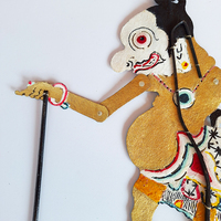 Marionnette de l'ombre Wayang Kulit Bagong en cuir indonésien artisanal, décoration de table traditionnelle javanaise, objet d'art ethnique