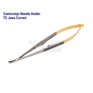 Porte-aiguille courbé Castroviejo en acier inoxydable de qualité supérieure, mâchoires fines de 9 mm, pointes affûtées, 125 mm x 0,8 mm - Product Image 2