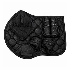 Juego de 4 Almohadillas Personalizables para Montar a Caballo, Equipo de Tela Resistente, Suministros Ecuestres Premium, Completamente Negros con Brillo - Product Image 1