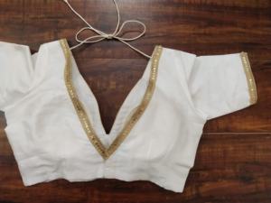 White V Neck 100% Silk Polyester Woven Elegant Saree Blouse Short Sleeve Crop <b>Top</b> Designer Autumn Winter <b>Wedding</b> Blouse - Product Image 2