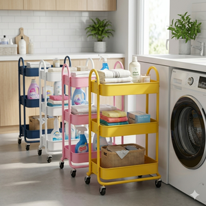 Factory for 3-Tier Rolling Cart Laundry Storage Organizer, Mobile Shelf with Wheels, Slim <b>Utility</b> Trolley for Bathroom - Product Image 3