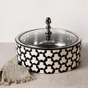 Olla de lujo con diseño de incrustaciones de hueso, cacerola aislada, calentador de alimentos hecho a mano de acero inoxidable con tapa de vidrio para buffet de bodas - Product Image 4