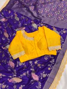 Sari de Seda Pura Dola con Tejido Meenakari y Zari en el Cuerpo y el Pallu, Bordado y con Encaje en el Borde con Trabajo de Secuencia Codificada - Product Image 3