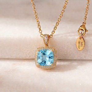 Collar con Colgante de Topacio Azul Hidro CZ de 10 mm, Plata de Ley 925, Chapado en Oro de 18K, Joyería para Mujer - Product Image 4