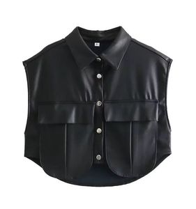 <b>Men's</b> <b>Black</b> Leather <b>Vest</b> V-neck Short Sleeve Breathable Quick Dry High Street Style Casual Outerwear Winter Solid Color - Product Image 1