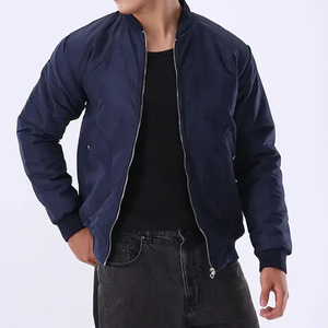Blouson Bomber Bleu Marine pour Homme, Décontracté, à Fermeture Éclair, Col Montant, Coupe Droite, en Polyester, Vêtement d'Extérieur pour l'Automne - Product Image 4