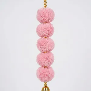 Pink <b>Pom</b> <b>Pom</b> <b>Tassel</b> <b>Garland</b> With Gold Bells Hanging Decor For Indoor Home Staircase Bohemian Style - Product Image 2