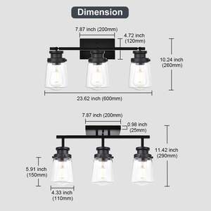 Classic 3-Light Black Wall Sconce with Clear Glass Shade Rotatable Light Head Metal Ceiling Fixture for <b>Bathroom</b> <b>Vanity</b> <b>Lighting</b> - Product Image 6
