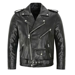 Veste de moto en cuir véritable pour homme, coupe ajustée, imperméable, coupe-vent, écologique - Product Image 1