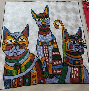 Square Bohemian Kashmiri Aari Hand Embroidered 16" Cotton Cushion Cover Silk Thread <b>Cat</b> Design Eco-Friendly for Home Hotel - Product Image 1
