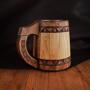 Chope à bière en bois de teck massif avec logo personnalisé, réutilisable, anti-fuite, design gravé, pour cadeau de fête et de mariage, vaisselle réutilisable - Product Image 1