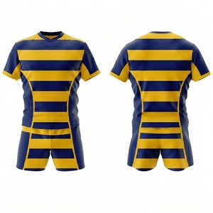 Men's Rugby Jersey Set Striped Blue Yellow V-Neck Short Sleeve Breathable Polyester Sportswear All Seasons Apparel - Product Image 1