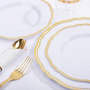 Set di Stoviglie in Plastica Bianca e Oro 350 Pezzi, Include 50 Piatti Fondi, 50 Piattini, 50 Bicchieri per Feste e Decorazioni da Tavola - Product Image 3
