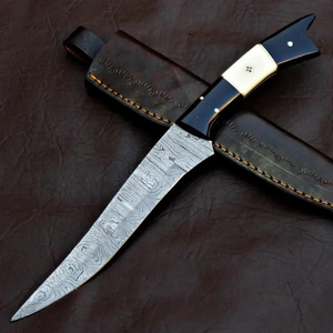 Cuchillo de filetear hecho a mano de acero de Damasco, cuchillo de pesca, el mejor regalo para amantes de la pesca, cuchillo personalizado con mango de hueso. - Product Image 1