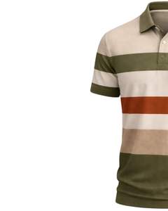 Polo pour homme rayé beige et vert olive avec contraste rouille en coton, coupe classique, décontracté, été, fabricant OEM, approvisionnement en gros - Product Image 2