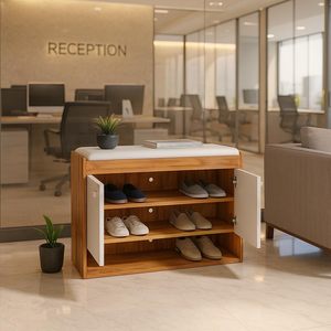 Banco Zapatero con Almacenamiento, Capacidad para 9 Pares, Estante de 3 Niveles con Asiento Acolchado y Armario Cerrado (Marrón, SR-17) - Product Image 5