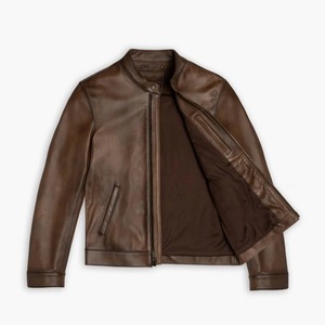 Blouson Bomber Homme Printemps Décontracté Extérieur Léger en Laine Col V Fermeture Éclair Cuir Véritable Écologique Personnalisé Imperméable - Product Image 2