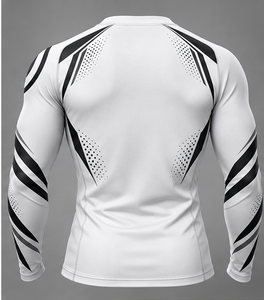 Men's Long Sleeve Rash Guard <b>Compression</b> <b>Shirt</b> Quick Dry Breathable MMA Gym Workout Wear White <b>Black</b> Sublimation Print - Product Image 2