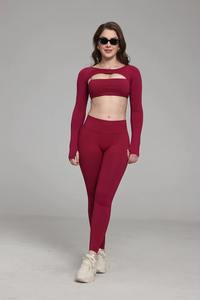 Vêtements de sport pour femmes OEM - Ensemble sexy de soutien-gorge de sport à col rond et pantalon long à taille élastique, extensible dans quatre directions, séchage rapide, pour le yoga - Product Image 5