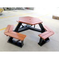 Ensemble de meubles de jardin d'extérieur sur mesure, résistant à l'eau, avec table et bancs en plastique et en bois