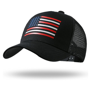 Gorra Trucker Negra de 6 Paneles con Estampado de Bandera Americana por Transferencia Térmica, Parte Trasera de Malla, Ajustable, Unisex, Casual - Product Image 1