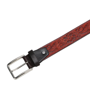 Hot Selling Western <b>Engraved</b> <b>Tooled</b> Cowhide Leather Belt Strap or Belt High-Strength genuine leather belt with Brass buckle - Product Image 3