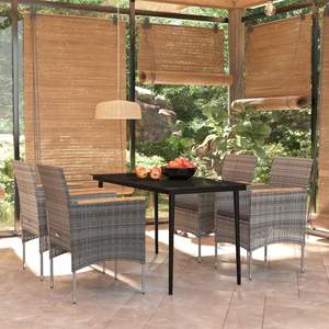 Gray Rattan Garden Dining Set 4 Seater Weather Resistant Outdoor Furniture Contemporary Design Metal <b>Frame</b> - Product Image 1