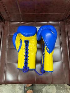 Guantes de Boxeo MMA Estilo Mexicano con Cordones, Azules y Amarillos, de Cuero Genuino, Transpirables, Personalizables, para Entrenamiento y Sparring, Venta al Por Mayor - Product Image 4