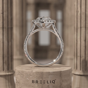 Luxury diamond halo engagement ring with pave band in white gold elegant <b>bridal</b> jewelry classic wedding proposal ring - Product Image 6