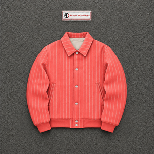 Chaqueta Varsity de Lana Personalizada con Rayas Rojas, Chaqueta Bomber para Hombre con Puños Acanalados, Cierre de Botones, Ropa de Calle de Invierno, Venta al Por Mayor, Corte Regular - Product Image 5