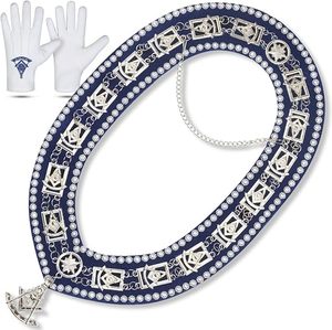 Collier de maçonnerie avec gants – Collier d'officier de Loge Bleue avec bijou plaqué argent et gants – Régalia de Franc-maçon - Product Image 6